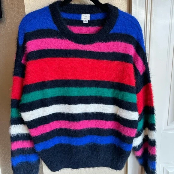 A new day Fuzzy Multicolor Striped Crew Neck Sweater - Picture 2 of 6
